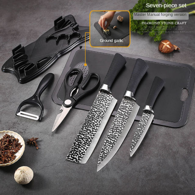 KINGWISE High Quality 7 Pieces Knife Set Slicing Peeler Chopping Board Knives Set With Knife Holder Plastic Handle