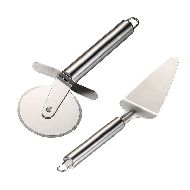 Kingwise Custom Logo Stainless Steel Pizza Cutter & Wheel Server Set Hot Sale Kitchen Ware Items 2pcs Sharp Pizza Tools