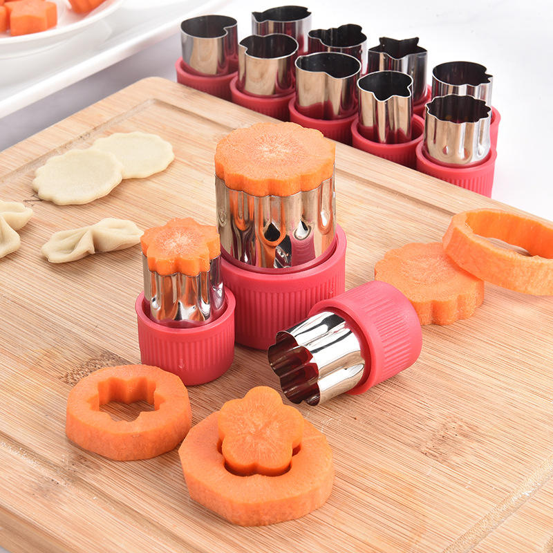 Kingwise 12pcs Stainless Steel Manual Fruit & Vegetable Cutter Set Eco-Friendly DIY Kitchen Baking Tools for Home Use