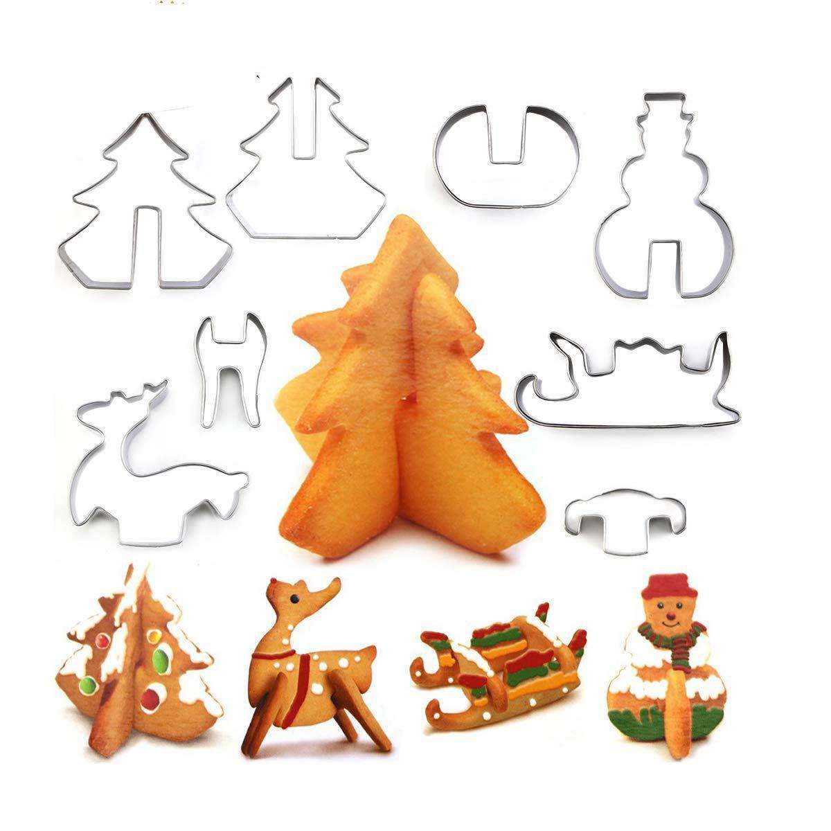 Kingwise Hot Selling 10 Sets Stainless Steel 3D Gingerbread House Cookie Cutter Mold Christmas Cookie Mold Baking Pastry Tools
