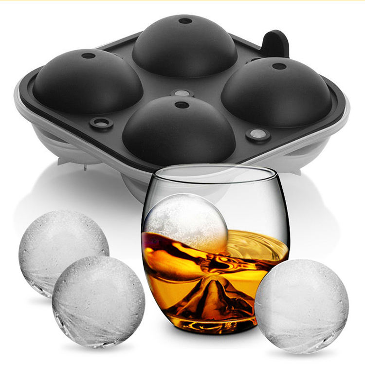Kingwise Home and Kitchen Wholesale Ball Ice Maker Reusable Round Ice Cube Tray Silicone 4 Pack Custom Whiskey Ice Ball Mold
