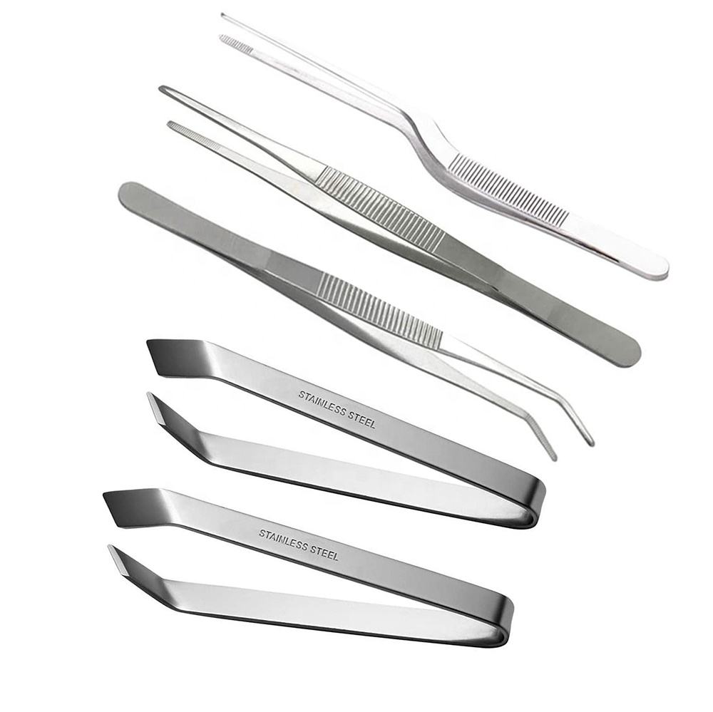 Kingwise Hot Sale Kitchen Utensils Stainless Steel Fish Chef  Food Long Tong Serrated Tips Food Tweezers Set for Cooking