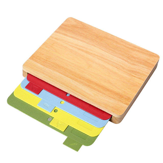 Multi Functional Sustainable Beech Wooden Chopping Blocks 5-Piece Color Coded Flexible Cutting Board Set Dishwasher Safe