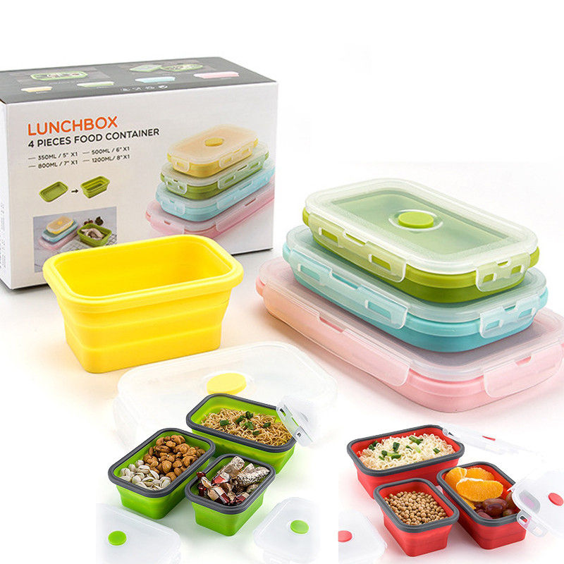 Kingwise Eco-Friendly Reusable 5-Piece Foldable Bento Food Storage Container Set Collapsible Silicone Kids' Lunch Boxes