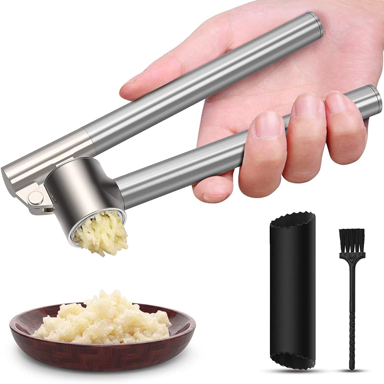 Kingwise Multi-Function Manual Metal Zinc Alloy Garlic Press Home Kitchen Tool Crushing Mincing Vegetables Stainless Steel