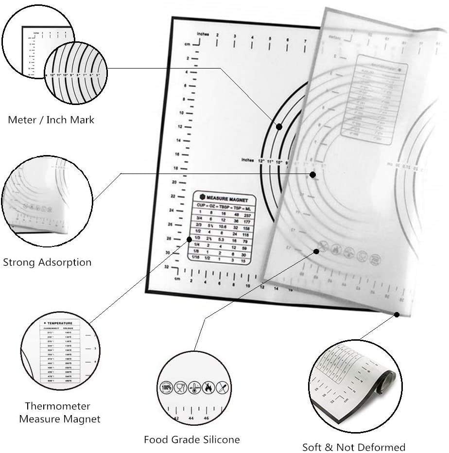 Large Size Silicone Kneading Pad Non-Stick Rolling Dough Mat Scale for Kitchen Cooking and Pastry Oven Liner Bakeware