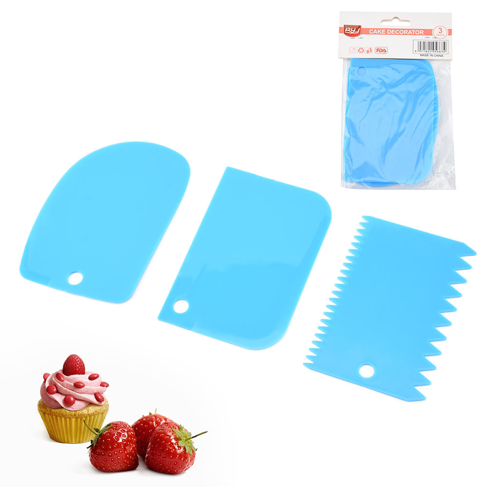 Kingwise 3Pc Cake Decorating Pastry Tools Custom Plastic Dough Knife Scraper Plain Spatulas Cutters Hot Sale Safe Baking Tools