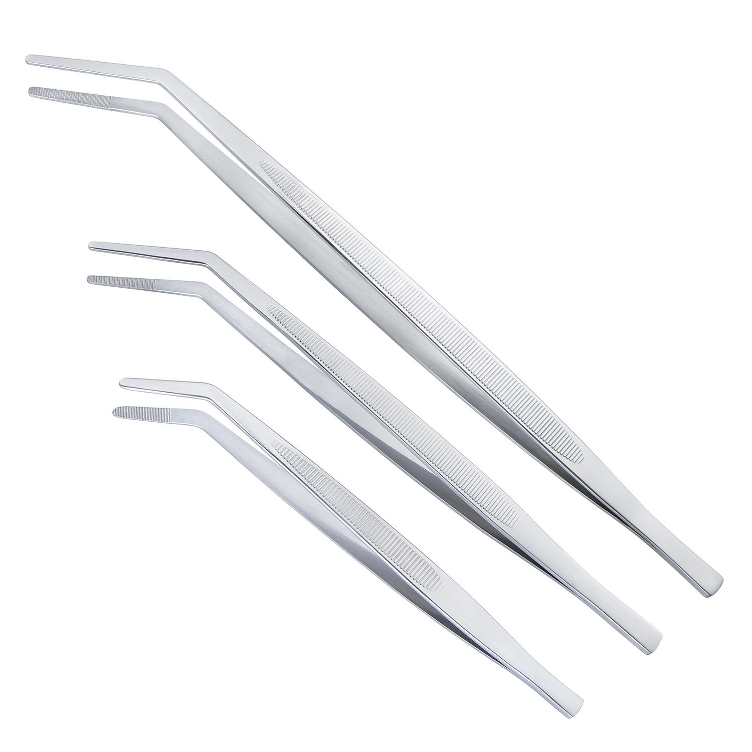 KINGWISE High Quality Stainless Steel 3-Piece Chef Tweezers Tong Kits Curved Clip Kitchen Garden Medical Cocktail Tools