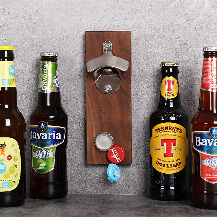 Kingwise Wall Mount Magnetic Bottle Opener for Beer & Wine Stainless Steel Alloy Bar Accessories Manual Can Opener