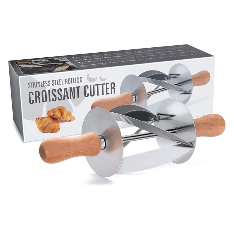 Top Seller New Superfit Eco-Friendly Stainless Steel Croissant Roller Cutter with Wooden Handle for Pastry Bread Baking Tools