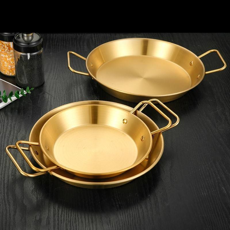 Kingwise Home Kitchen Restaurant Gold Stainless Steel Paella Pan Non-Stick Double Ear Cooking Pot for Seafood Induction Cooker