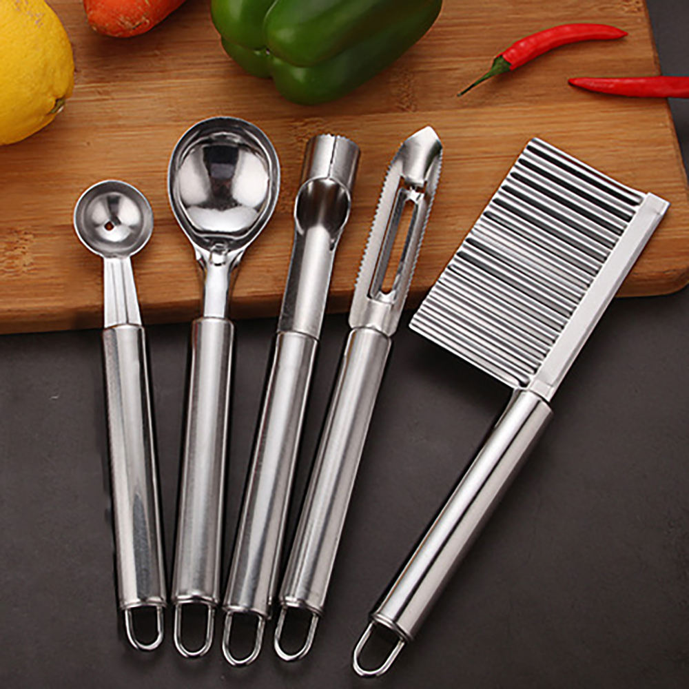 Kingwise Custom Logo Stainless Steel Fruit Carving Tools  Apple Melon Corer Digger 5 Pieces Carving Knife Set