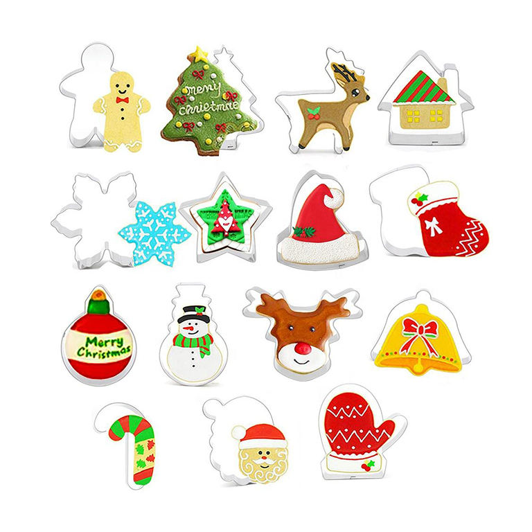 Custom Embossed 3D Stainless Steel Fondant Sugar Biscuit Cookie Cutter Set Christmas Gingerbread Man Snowflake Leaf DIY