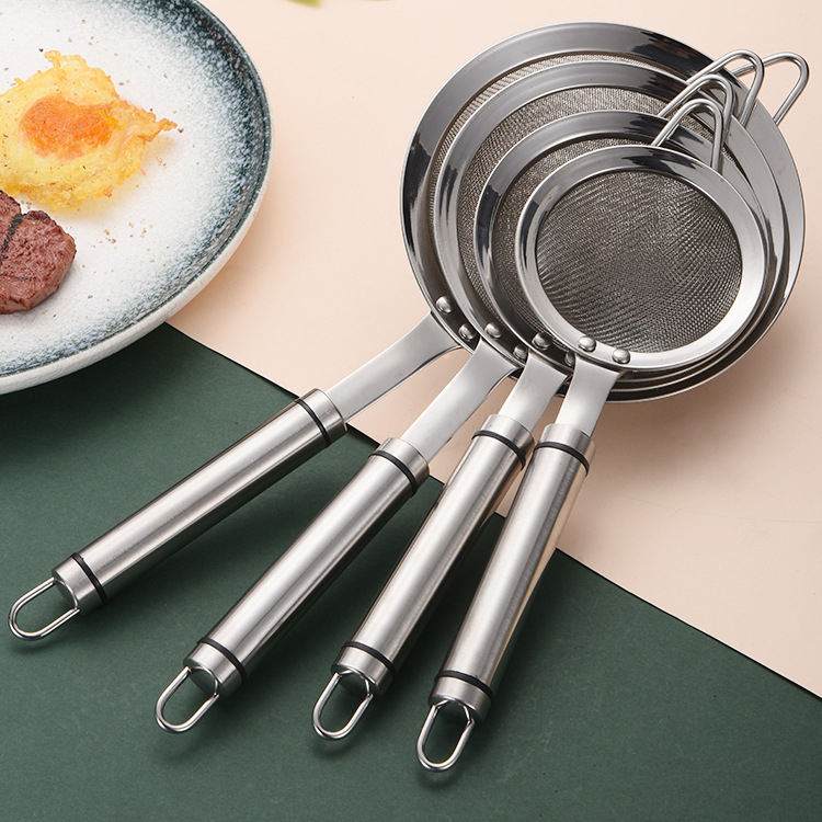 High Quality Eco-Friendly 304 Stainless Steel Kitchen Set Metal Spinning Pasta Strainer Colander Hot Pot Fried Food Wire Mesh