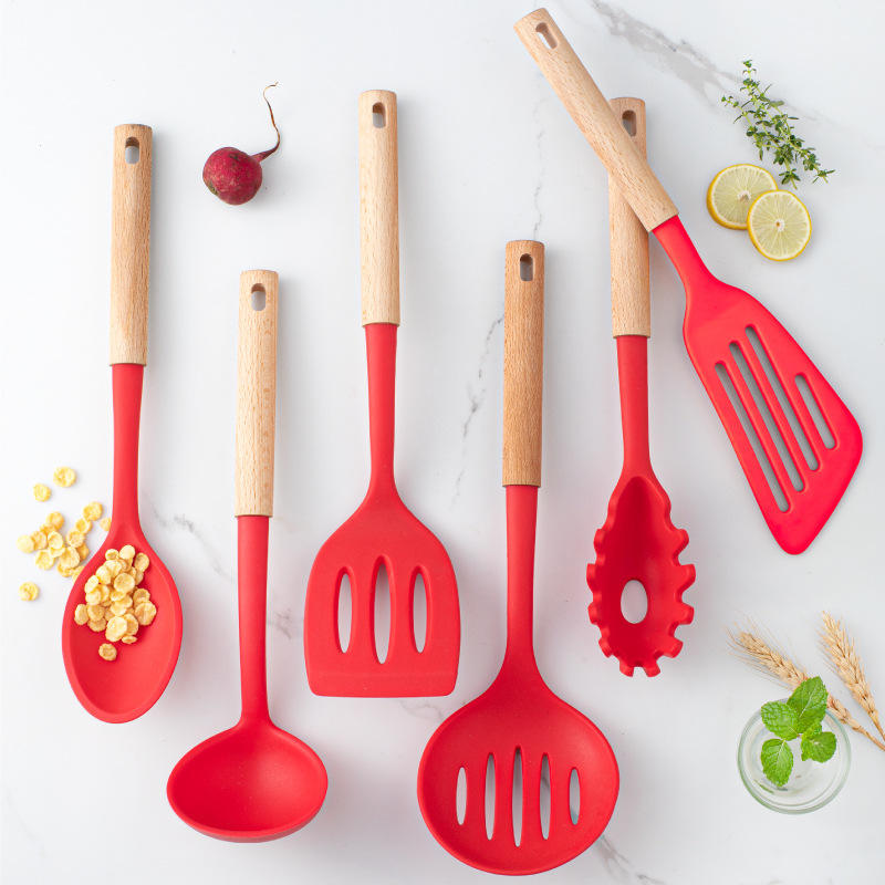 6-Piece Eco-Friendly Food-Grade Silicone Kitchen Utensils Set Includes Soup Ladle Masher Spoons Dishwasher Safe Cooking Tools