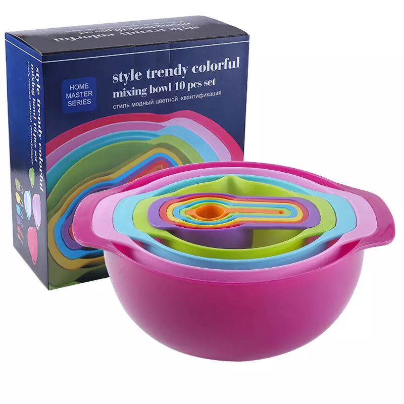 Kingwise Kitchen Baking 10-Piece Eco-Friendly Plastic Measuring Cups Spoons Set Mixing Bowls Dishwasher Safe Liquid Measuring
