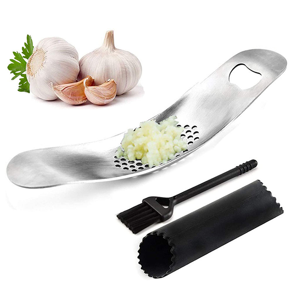 Kingwise Eco-Friendly Stainless Steel Ginger Garlic Mincer ODM Kitchen Gadgets Manual Garlic Press Crusher Safe Rocker Easy