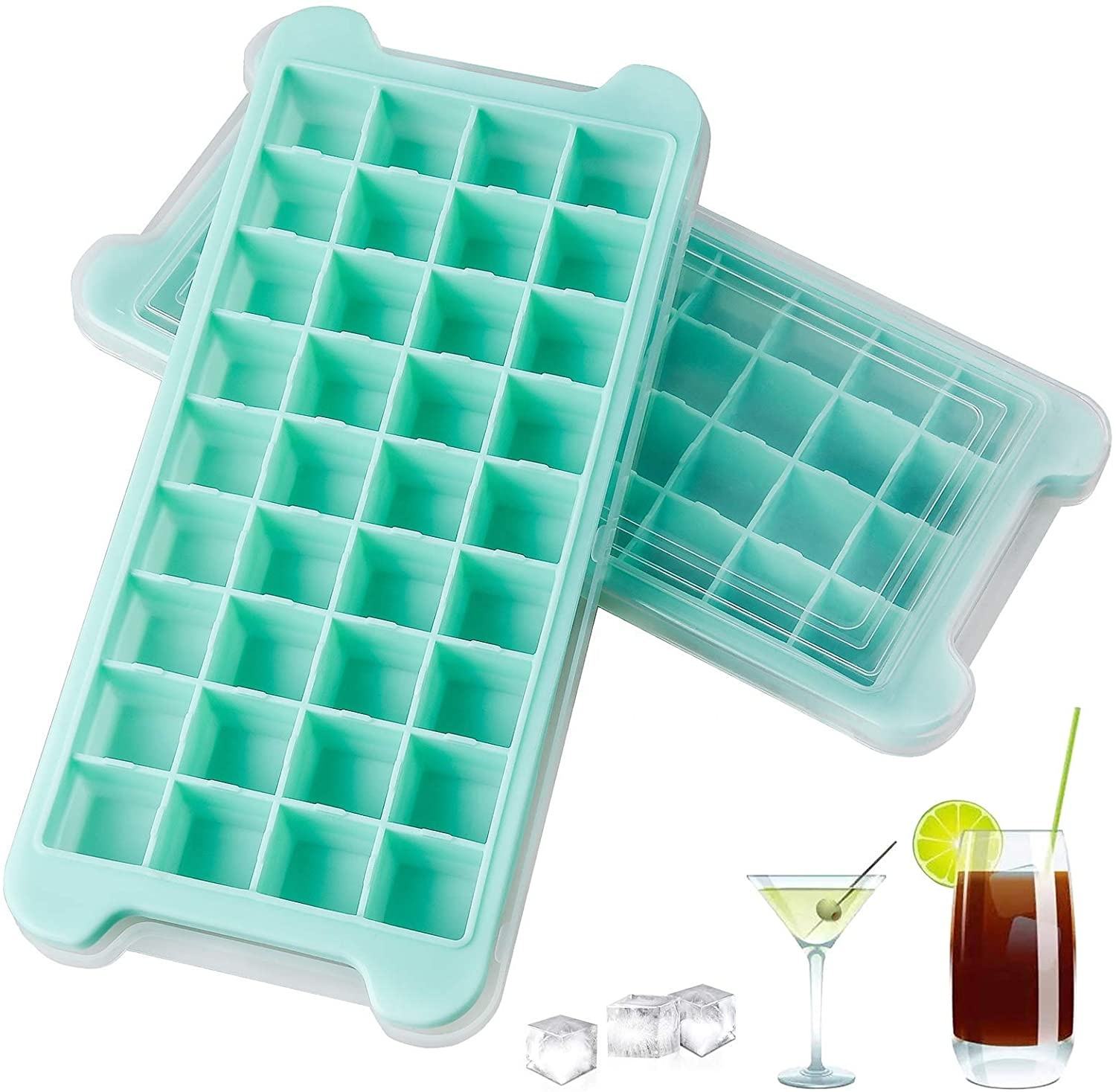 Kingiwse Mini Square 36-Cavity Eco-Friendly Silicone Ice Cube Tray Maker Reusable with Custom Logo and Lid