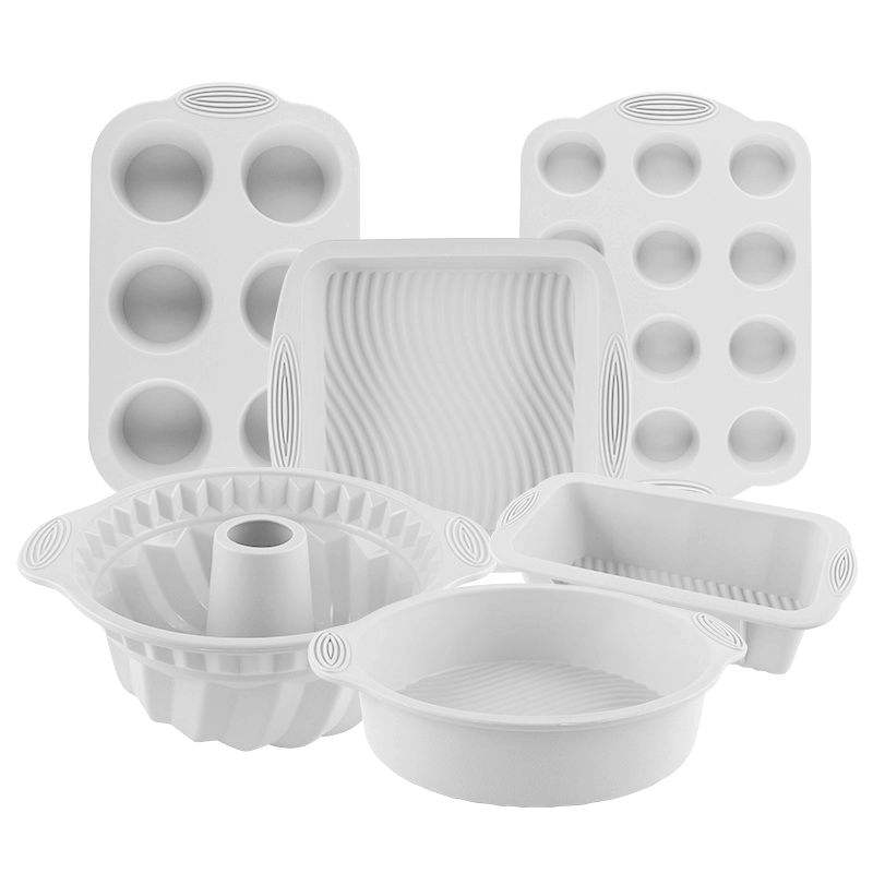 Kingwise Hot Selling Marble White Non-Stick Bakeware Set 6 Piece Food Grade Silicone Cake Mold Resin Baking Pan Packaged Bag Box