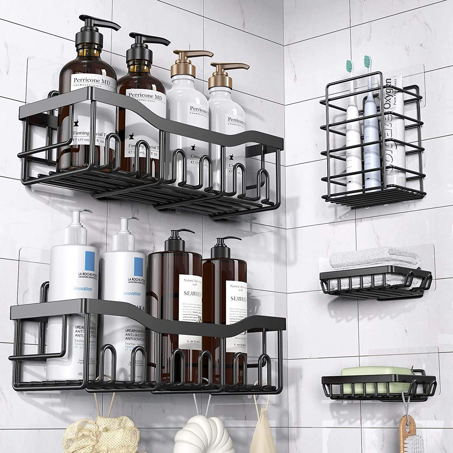 Kingwise No Drilling Organizer Shelves Bathtub Tray  Large Capacity Bathroom Organizer and Storage Set