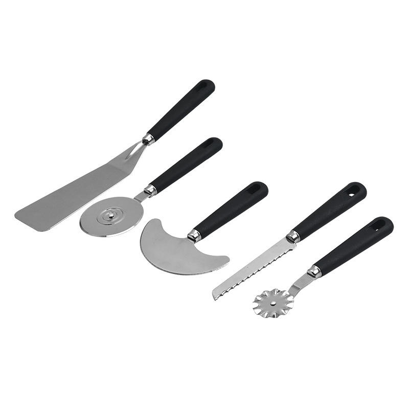 Kingwise High Quality 5-Piece Stainless Steel Pizza Cutter Wheel and Spatula Shovel Set Kitchen Gadgets Metal Pizza Peels