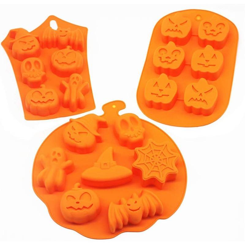 Kingwise Custom Logo Baking Tool DIY 3D Pumpkin Ghost Cookie Chocolate Baking Tray Silicone Halloween Cake Moulds