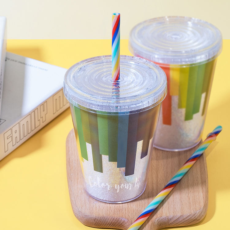 Kingwise High Quality Colorful Reusable Double Wall Eco-Friendly Plastic Gift Cup with Straw Cute Adults Tumbler Wholesale Bulk