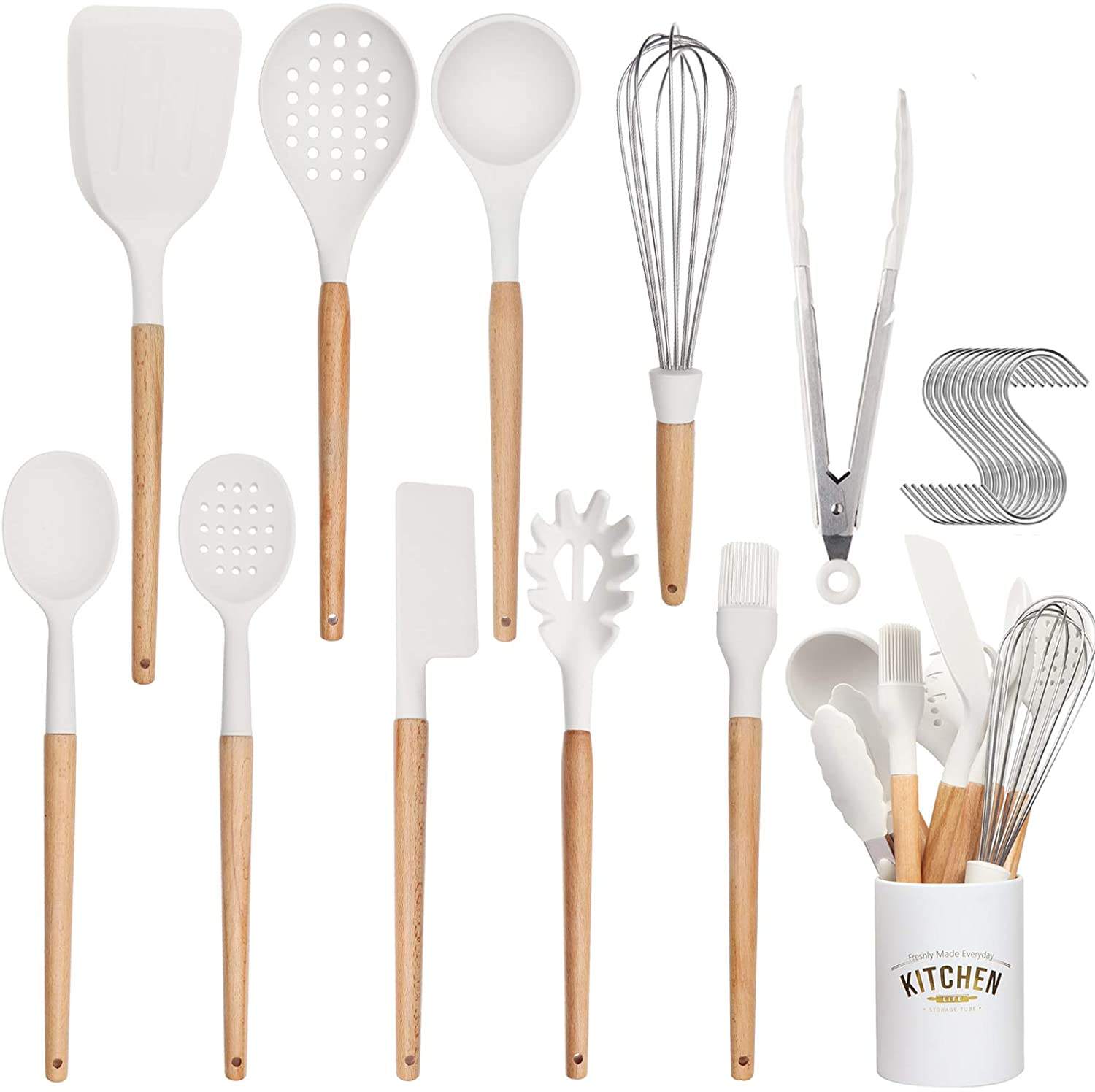 High Quality 12-Piece Silicone Kitchen Utensils Set Multipurpose Cook Task for Household Kitchen White Utensil Holder