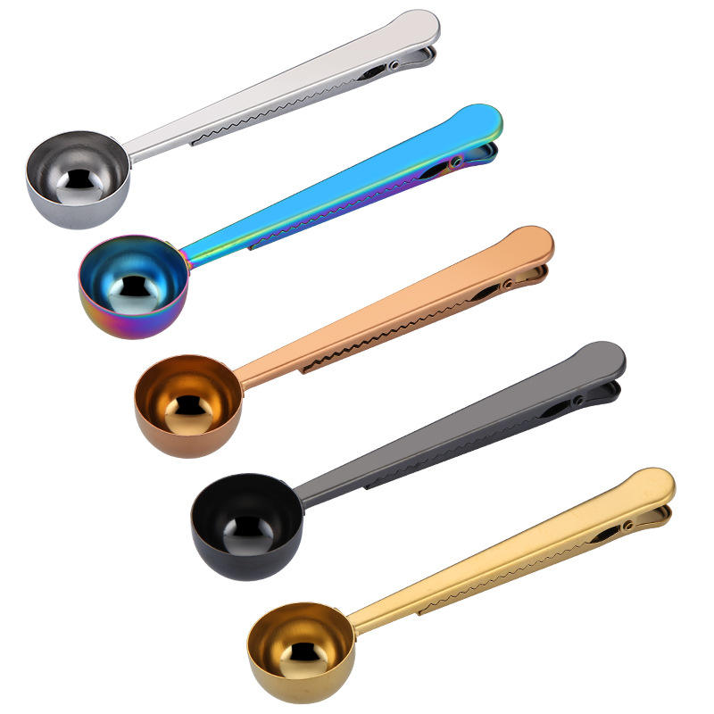 Kingwise Stainless Steel Coffee Spoon Wholesale Promotion Sugar Measuring Scoop Sealing Clip Metal Utensil Dishwasher Freezer