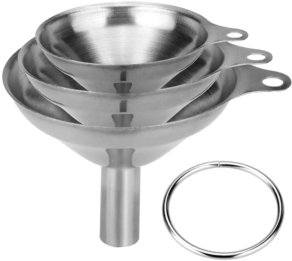 Kingwise Mini Kitchen Accessories Set of 3 Oil Juice Filling Stainless Steel Power Liquid Funnel