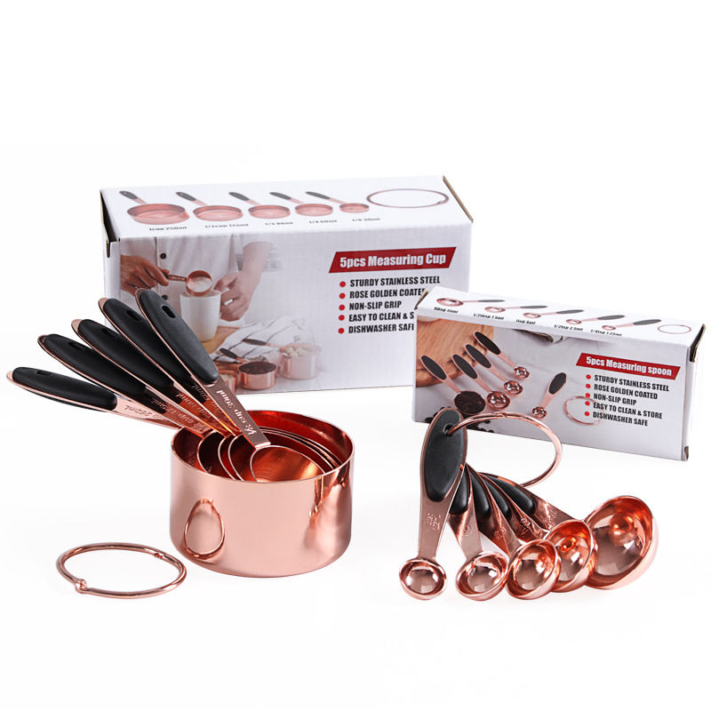 Kingwise Kitchen Gadget Powder Liquid Measuring Tools 10pcs Copper Gold Stainless Steel Measuring Cups and  Spoons Set