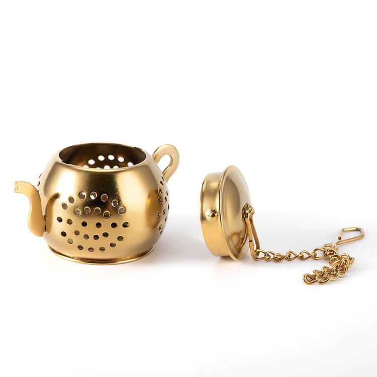 Kingwise Eco-Friendly Stainless Steel 304 Tea Infuser Loose Leaf Tea Spices Strainer Long Drip Tray Chain Business Metal Tea