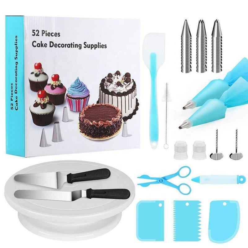 Kingwise 52-Piece Silicone Cake Moulds Set Eco-Friendly Dishwasher Safe Round Shape DIY Baking Tool Kit with Turntable