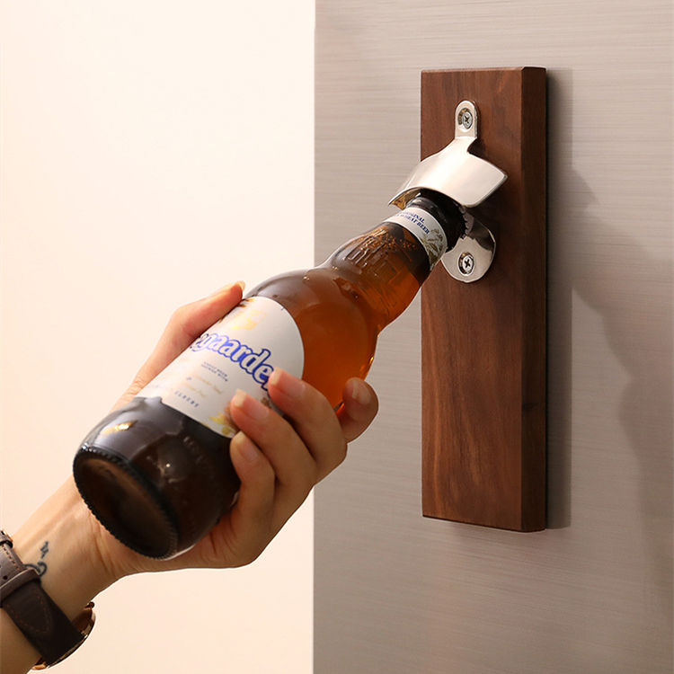 Kingwise Walnut Magnetic Bottle Opener Creative Multifunctional Wall-mounted Refrigerator Magnet Utensil Opening Beer Bottles