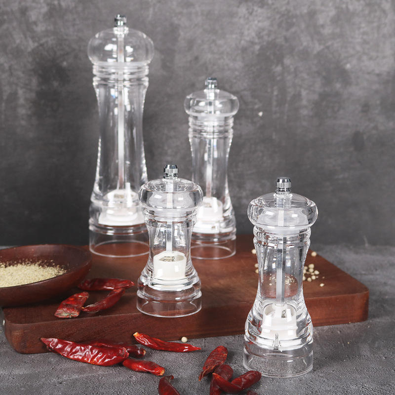 Kingwise High Quality Kitchen Tabletop Pepper Mill Salt Grinder Acrylic Eco-Friendly Dishwasher Safe Custom Manual Bottle