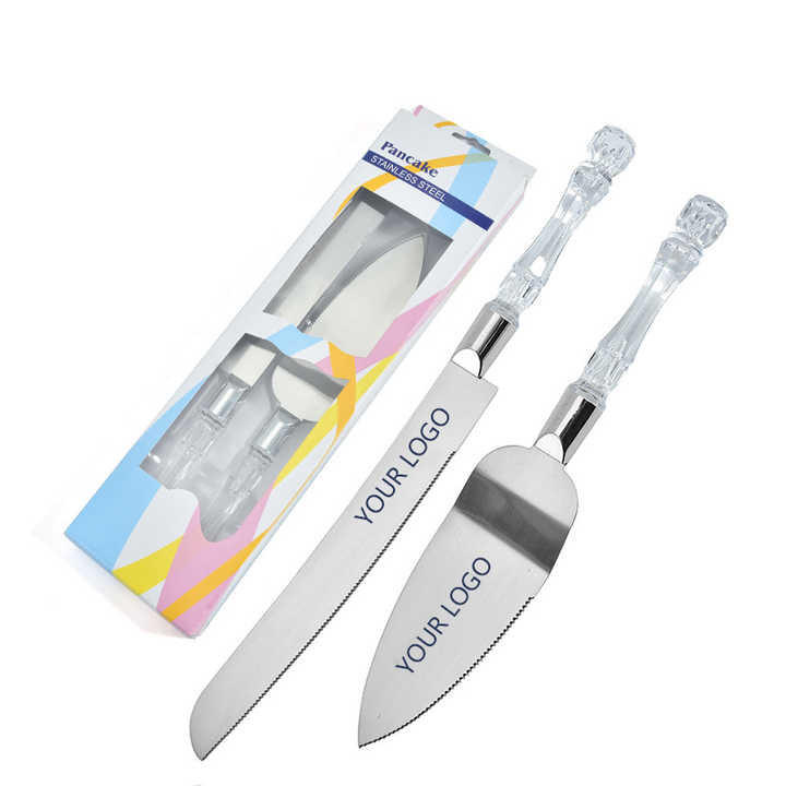 Valentine Wedding Cake Server Knife Set Stainless Steel Spatula 2 Pieces Crystal Handle for Fancy Decorations Trusted Cake Tools