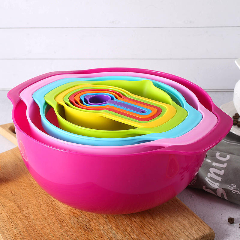 Kingwise Kitchen Baking 10pcs Measuring Tools All in One Colorful Plastic Mixing Bowls Measuring Cups