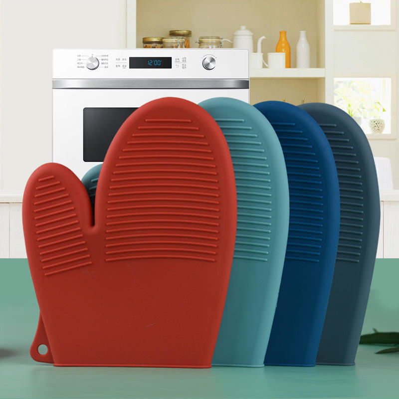 Customized Kitchen Products Heat Resistant BBQ Grill Oven Mitts Kitchen Silicone Rubber Household Gloves for Cooking Baking