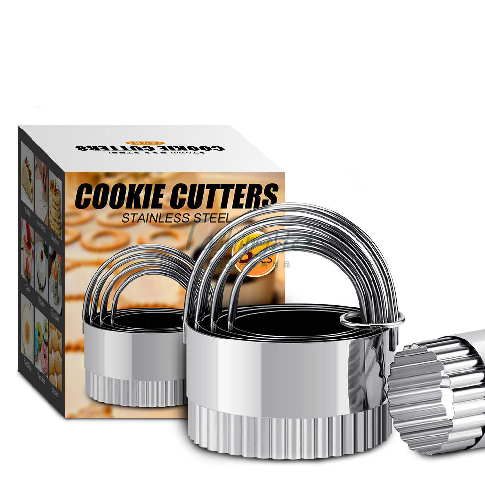 Custom 5pcs Multi-Size Wavy Stainless Steel Dough Biscuit Mold Set 3D Cookie Cutters for Eid Ramadan Easter Baking Home Pastry