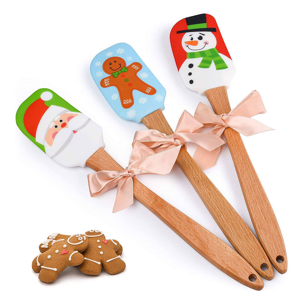 KINGWISE Christmas Themed Eco-Friendly Silicone Spatulas Pastry Cutters-Food Grade Kitchen Dishwasher Safe for Cake Bakeware