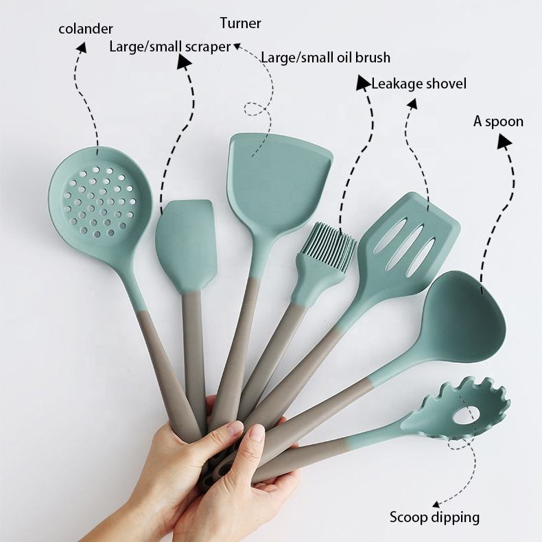 Kingwise 9 PCS Eco-friendly Silicone Kitchen Utensil Set Non-Stick Spatulas with Heat Resistance Accessory Konwsledge