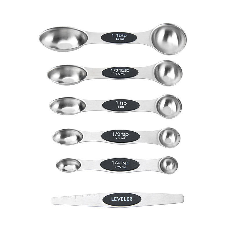 Kingwise Wholesale 6pcs Kitchen Double Side Coffee Baking Tools Magnetic Stainless Steel Measuring Spoon Scoop