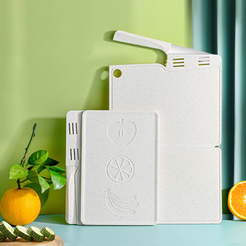 Collapsible Multifunctional Cutting Board Set Wheat Straw Plastic and Knife for Home and Kitchen for Chopping