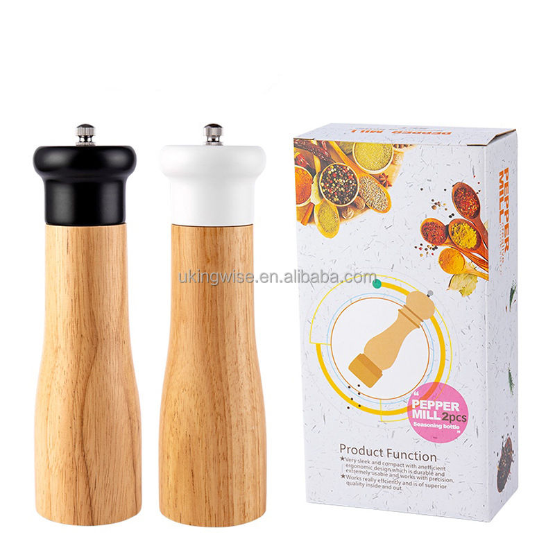 Kingwise Nordic Wooden Kitchenware Salt & Pepper Grinder Set Eco-Friendly Black White Adjustable Refillable for Restaurant Use