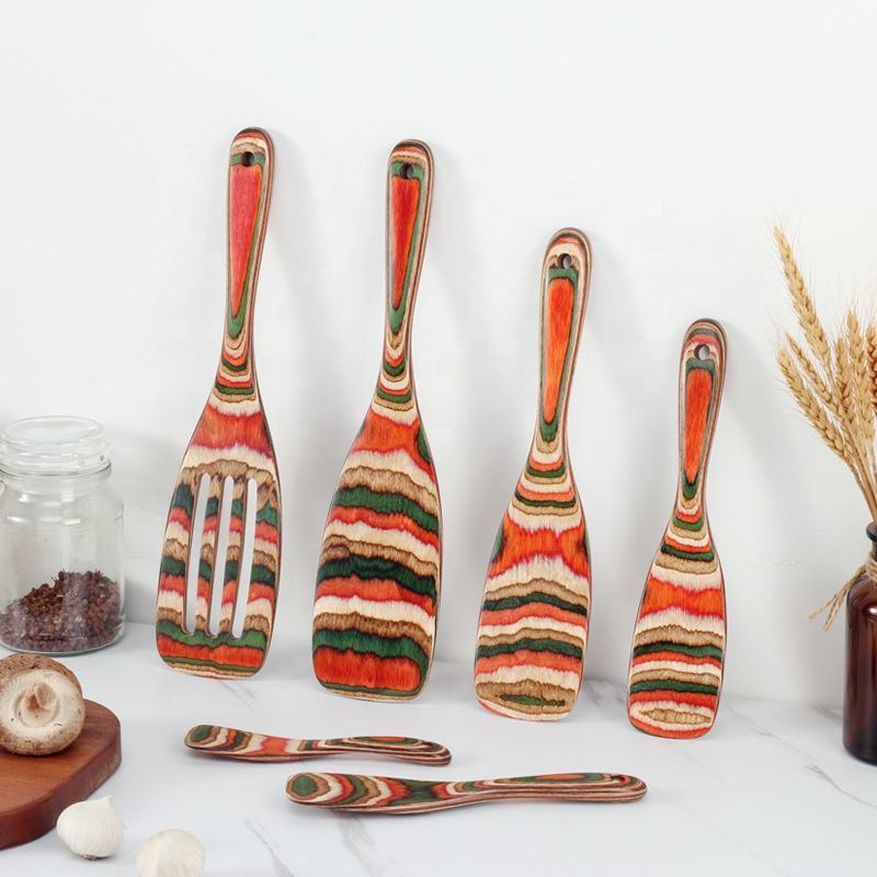 Kingwise Hot Premium 6-Piece Elegant Exotic Pakkawood Kitchen Set Premium Wooden Cooking Tools Including Spatula Ladle Kitchen