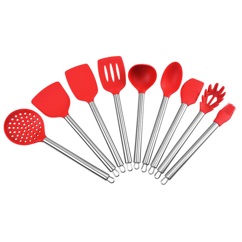 Kingwise 9-Piece Silicone Utensils Set High Quality Custom Non-Stick Cooking Tools Stainless Steel Kitchen Accessories Box