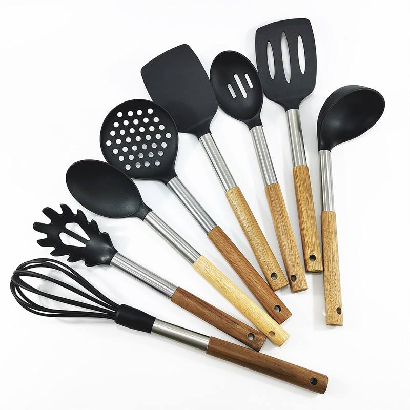 Kingwise Modern 8-Piece Stainless Steel & Nylon Kitchen Utensil Set with Box Packaging Dishwasher Safe