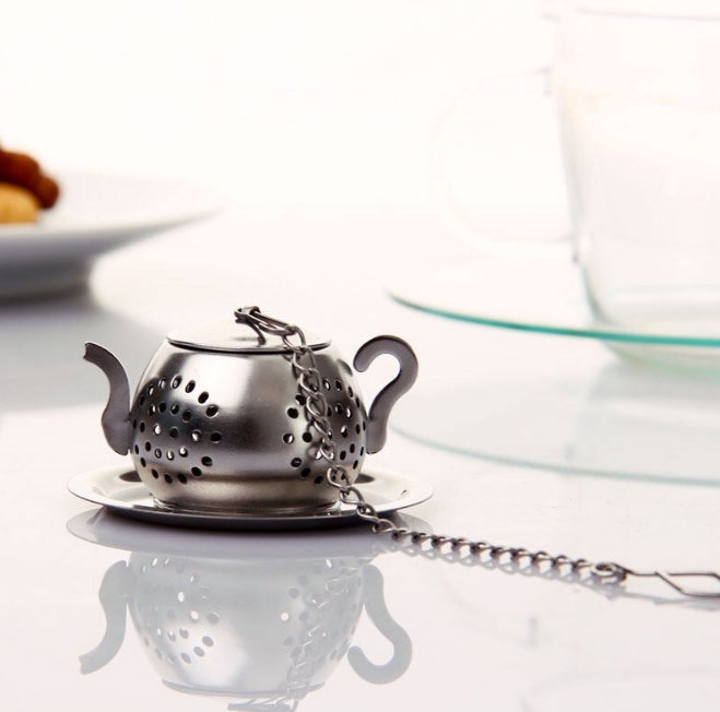 Kitchen & Office Stainless Steel Tea Pot Strainer Set Metal Mesh Filters with Dish Plate Base & Tea Infuser Chains