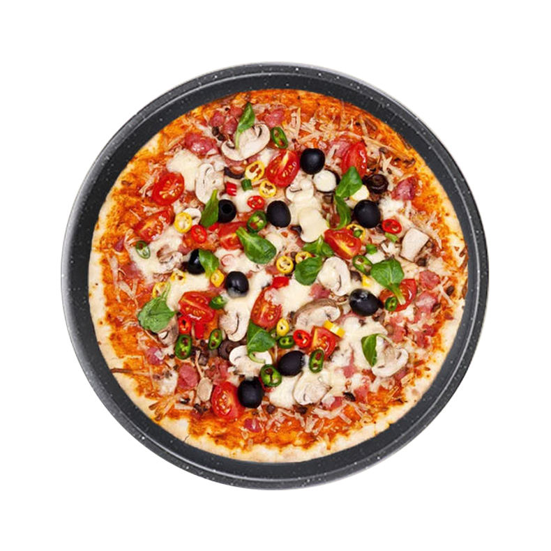 Kingwise 9 Inch Round Non-Stick Carbon Steel Pie Dish Microwave Safe Baking Pizza Pan Sprinkled Black Color Kitchen Bread Baking
