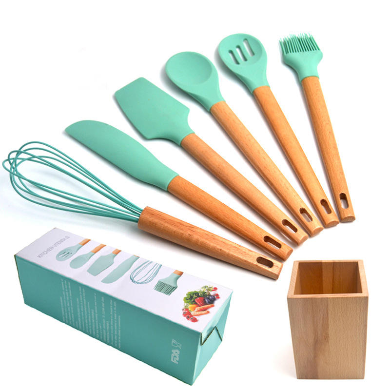Kingwise 6-Piece Non-Stick Silicone Baking Spatula Set with Wood Handle Dishwasher & Microwave Safe Oven Safe Kitchen Utensils